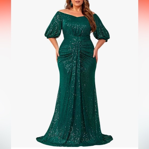 Elegant Green Off-Shoulder Dress - Picture 2 of 2